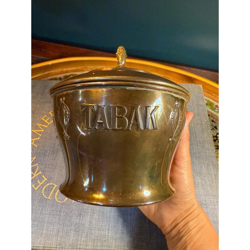 Vintage Brass Tabak‎ Tobacco Jar with Lid European Brass Canister 6 Inch